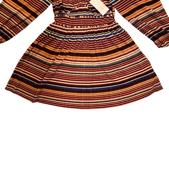 ZARA | NWT | Multi-Color Stripe On-Shoulder Puff Sleeve Corset Mini Dress Medium - Picture 5 of 5